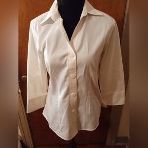 Non-Iron White Cotton Tailored Top Blouse Size 2